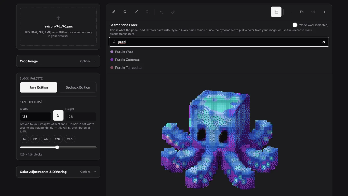 Example generated with MC Build Tools' Pixel Art Generator.